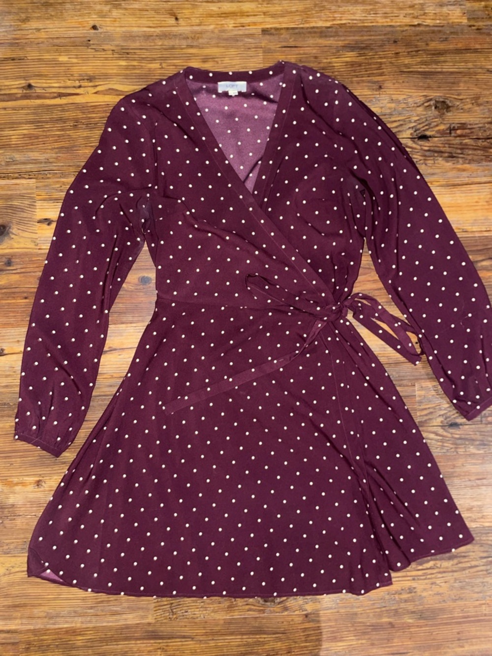 LOFT Burgundy Polka Dot Wrap Dress